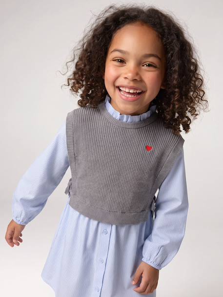 2-in-1-Effect Shirt Dress ecru+marl grey+navy blue 