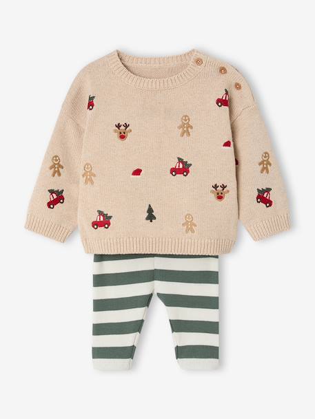 Knitted jumper and trousers set for baby boys marl beige 