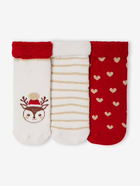 Pack of 3 Christmas socks for baby girls ecru 