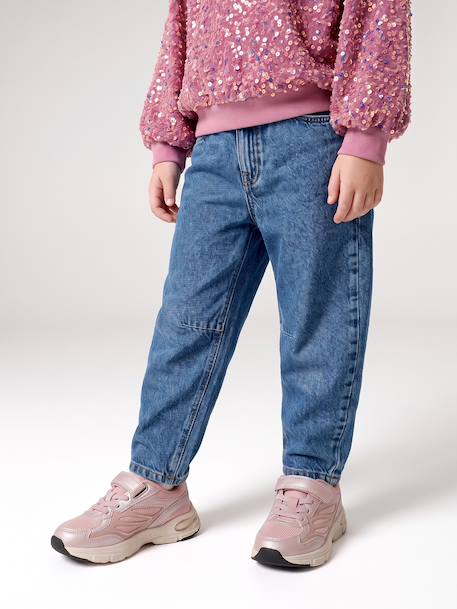 Girls' Barrel Fit Trousers bleached denim+medium blue 