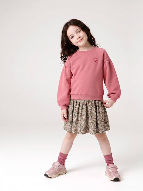 Dual Fabric Dress for Girls anthracite+ecru+mauve+sage green 