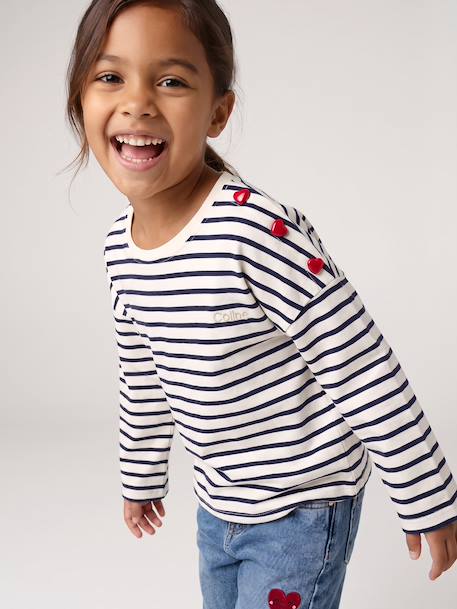 Striped long-sleeved T-shirt for girls mauve+navy blue+sweet pink 