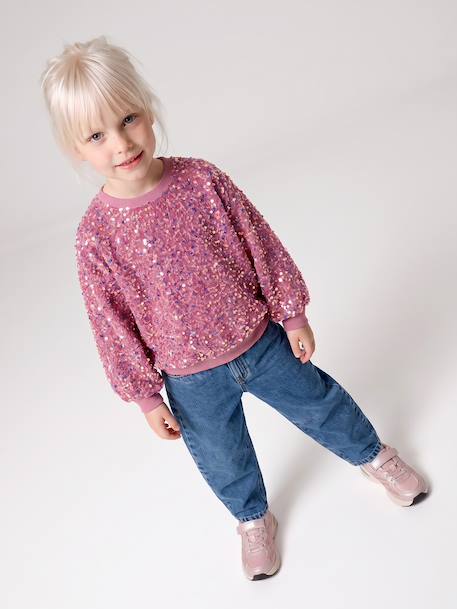 Sequinned Sweatshirt for Girls mauve+turquoise 