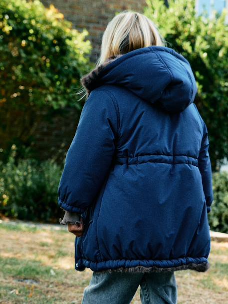 Reversible parka for girls khaki+navy blue 
