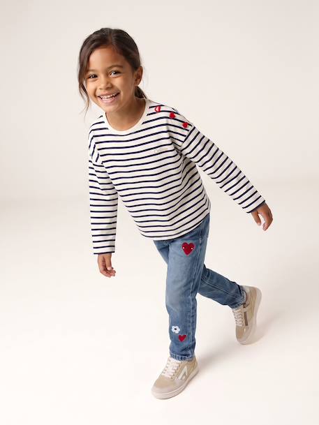 Striped long-sleeved T-shirt for girls mauve+navy blue+sweet pink 