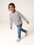 Striped long-sleeved T-shirt for girls mauve+navy blue+sweet pink 