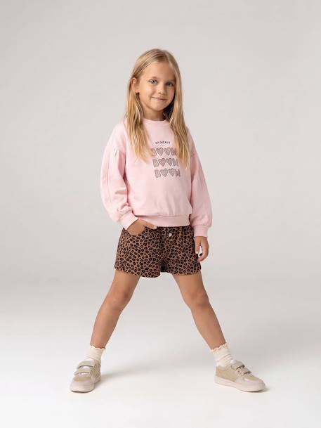 Sweatshirt with round neck for girls mauve+pale pink 