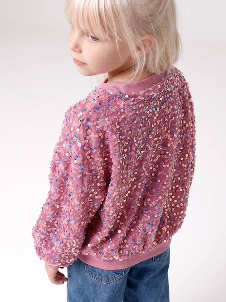 Sequinned Sweatshirt for Girls mauve+turquoise 