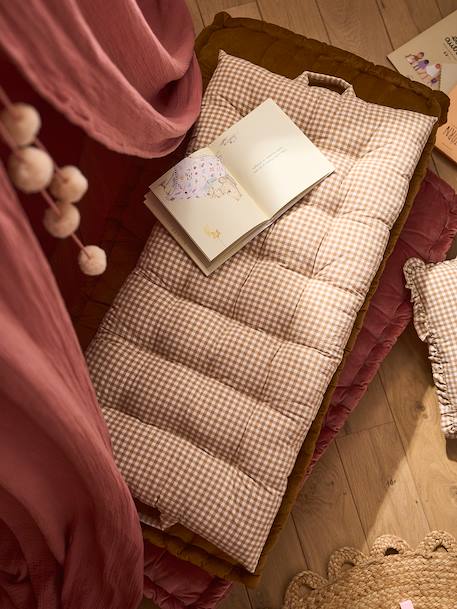 Cotton gingham floor mattress mocha 