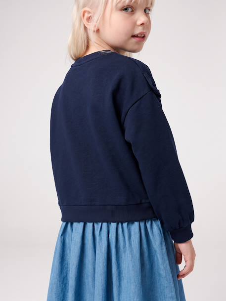 Long-sleeved dress for girls ecru+navy blue 