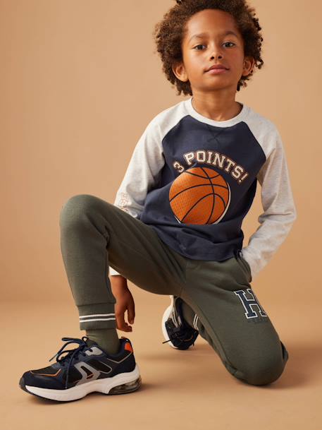 Top with Ball Motif in Relief & Contrasting Raglan Sleeves for Boys night blue 
