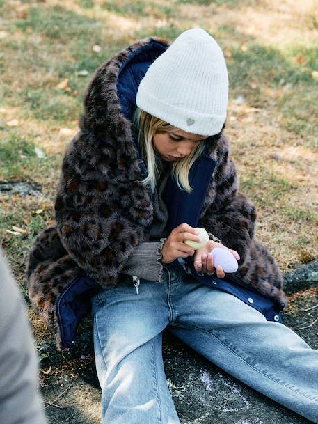 Reversible parka for girls khaki+navy blue 