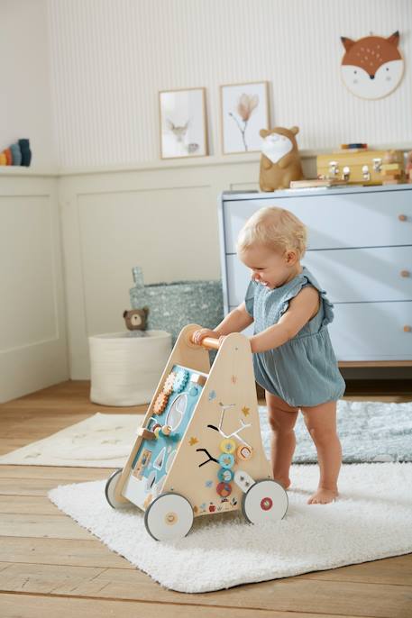 Wooden Walker with Brakes - Wood FSC® Certified caramel+rose+WHITE MEDIUM SOLID WITH DESIGN+wood 