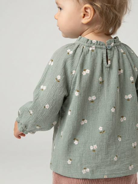 Long-sleeved T-shirt for baby girls sage green+vanilla 