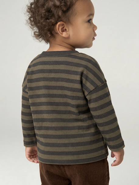 Long-sleeved striped T-shirt for baby cappuccino+khaki 