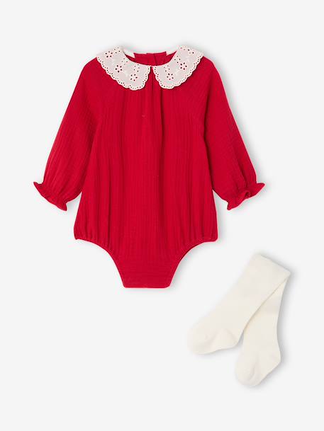 Jumpsuit and tights set for baby girls red 