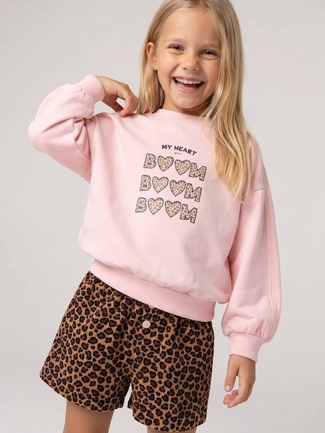 Sweatshirt with round neck for girls mauve+pale pink 
