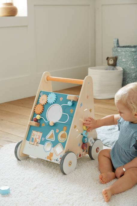 Wooden Walker with Brakes - Wood FSC® Certified caramel+rose+WHITE MEDIUM SOLID WITH DESIGN+wood 