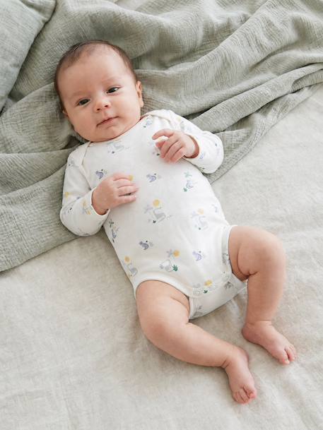 Pack of 5 long-sleeved bodysuits for baby boys ecru 