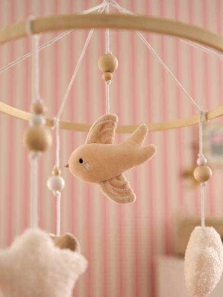 Wooden and rattan musical mobile beige 