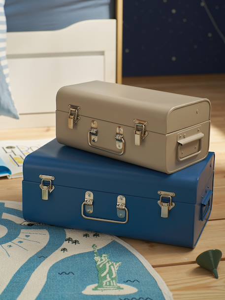 Set of 2 Nesting Metal Trunks cinnamon+denim blue+GREEN MEDIUM 2 COLOR/MULTICOLR+nude pink 