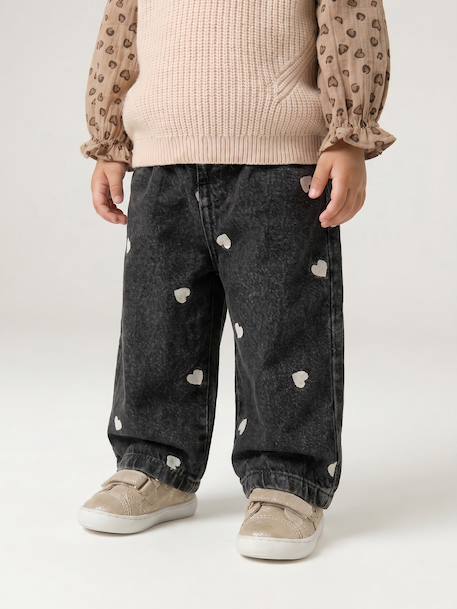 Wide-leg jeans with small embroidered hearts denim grey+stone 