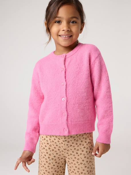 Button-through cardigan with long sleeves for girls blue+bordeaux red+rose 