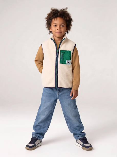 Sleeveless sherpa cardigan for boys caramel+ecru 