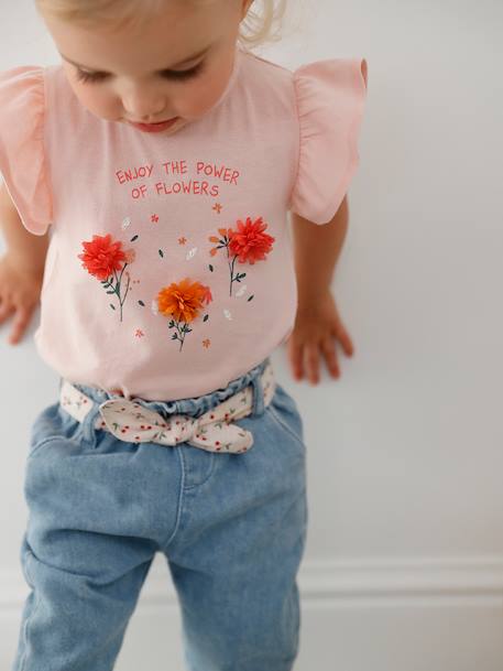 T-Shirt with Flowers in Relief, for Babies Light Pink+vanilla 