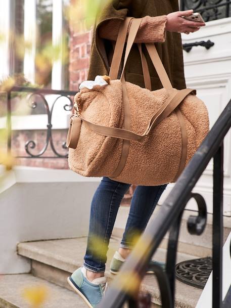 Changing Bag, Baby Roll in Plush Fabric BEIGE LIGHT SOLID+coffee 