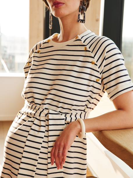 Striped Fleece Dress for Maternity, by ENVIE DE FRAISE ecru 