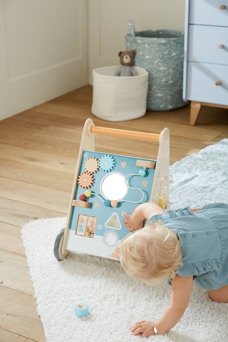 Wooden Walker with Brakes - Wood FSC® Certified caramel+rose+WHITE MEDIUM SOLID WITH DESIGN+wood 