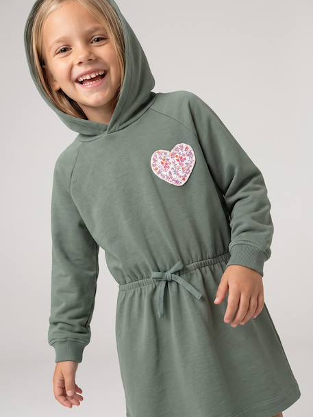 Short hooded dress for girls green+marl grey+navy blue 