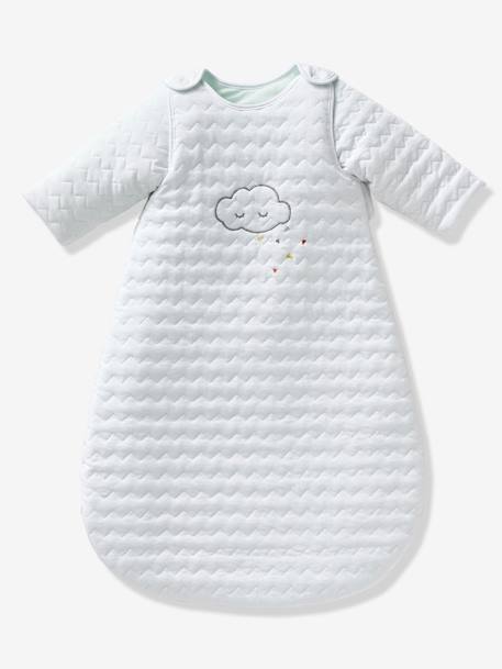 Quilted Baby Sleep Bag with Detachable Sleeves, Organic Collection, Cloud & Triangles Theme White 