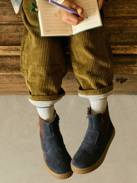Wide-leg corduroy trousers for boys cappuccino+lichen 