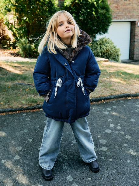 Reversible parka for girls khaki+navy blue 