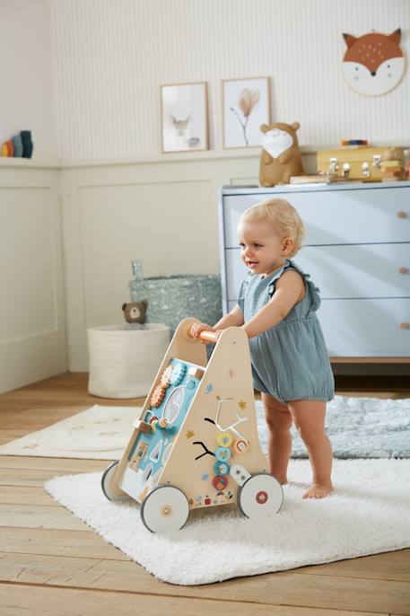 Wooden Walker with Brakes - Wood FSC® Certified caramel+rose+WHITE MEDIUM SOLID WITH DESIGN+wood 