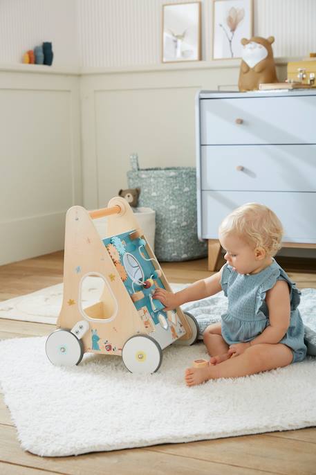 Wooden Walker with Brakes - Wood FSC® Certified caramel+rose+WHITE MEDIUM SOLID WITH DESIGN+wood 