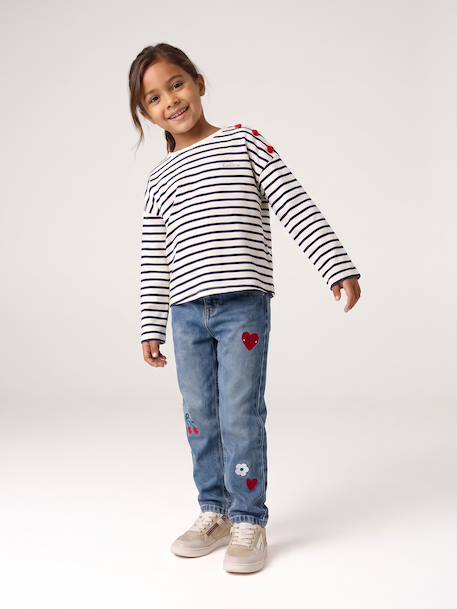 Striped long-sleeved T-shirt for girls mauve+navy blue+sweet pink 