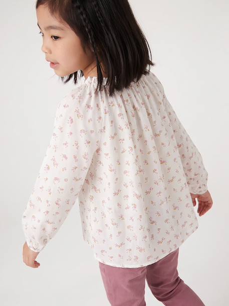 Girl's blouse with smocked sleeves ivory+sage green+vanilla 