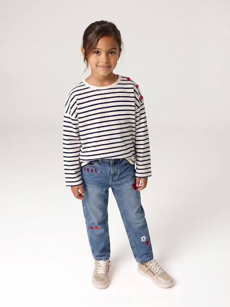 Striped long-sleeved T-shirt for girls mauve+navy blue+sweet pink 
