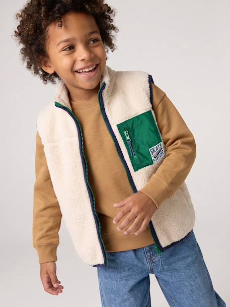 Sleeveless sherpa cardigan for boys caramel+ecru 