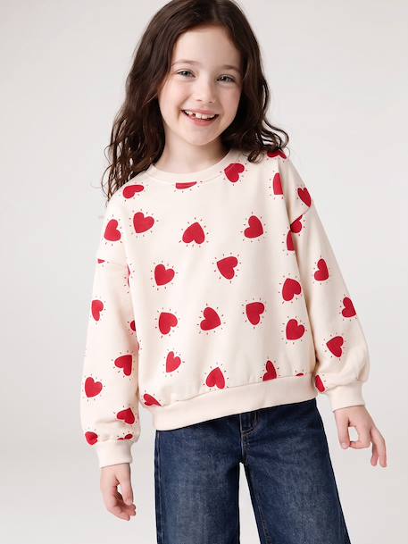 Round-neck sweatshirt for girls ecru+ivory+pale pink+taupe 