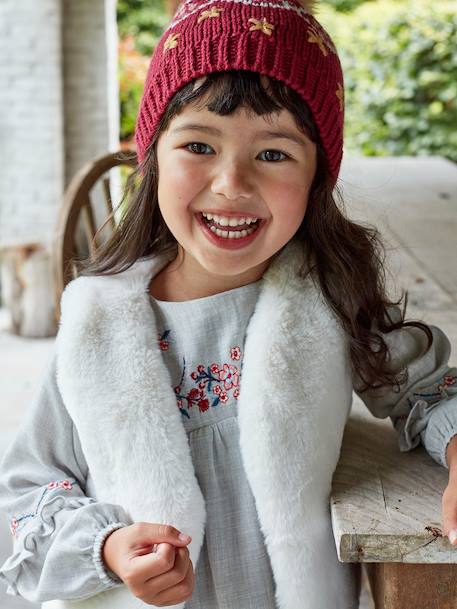 Faux Fur Waistcoat for Girls printed brown+White 