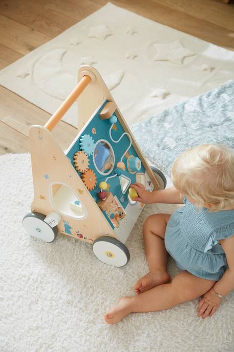 Wooden Walker with Brakes - Wood FSC® Certified caramel+rose+WHITE MEDIUM SOLID WITH DESIGN+wood 