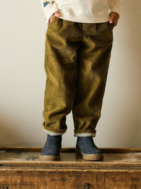 Wide-leg corduroy trousers for boys cappuccino+lichen 