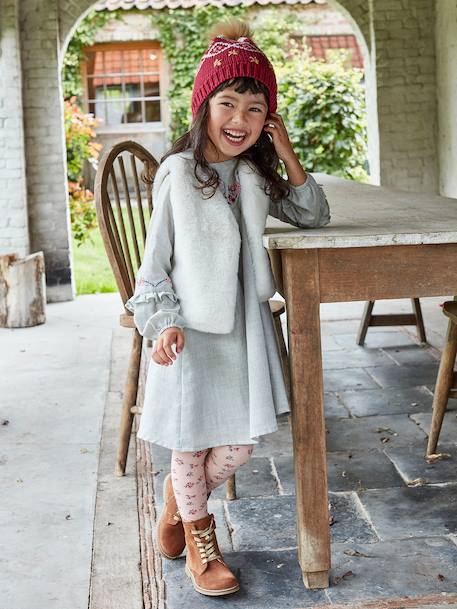 Faux Fur Waistcoat for Girls printed brown+White 