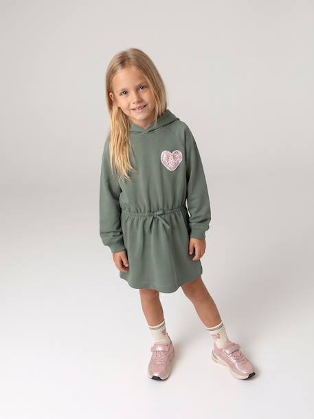 Short hooded dress for girls green+marl grey+navy blue 