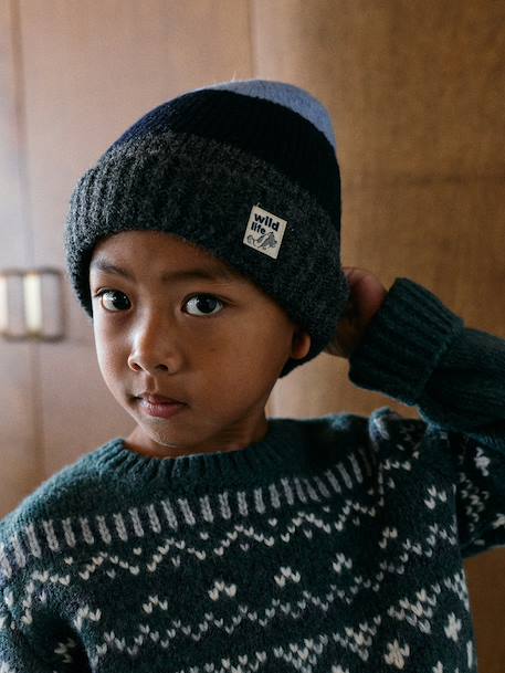 3-piece hat, snood and mittens set for boys navy blue 