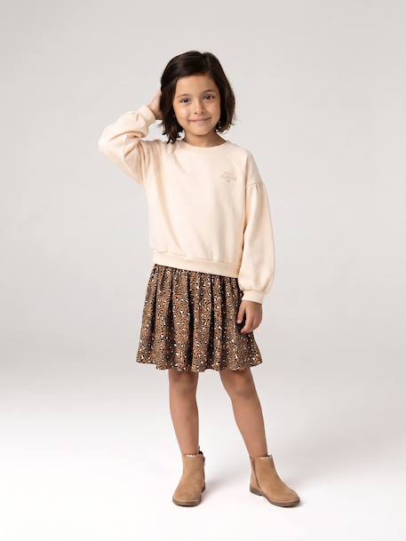 Dual Fabric Dress for Girls anthracite+ecru+mauve+sage green 